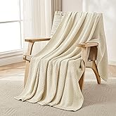 Joydeco Chunky Cable Knit Throw Blanket, Lightweight 100% Cotton Soft Cozy Throw Twin Blanket for Couch Bed and Sofa, Rustic Breathable Farmhouse Blanket Gift for Women Men(Cream White, 51"x63")