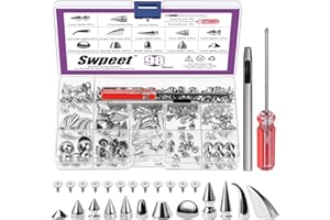 Swpeet 96 Sets 12 Styles Silver Mixed Shape Spikes and Studs Metal Screw Back Bullet Cone Studs and Spikes Rivet Leather Rive