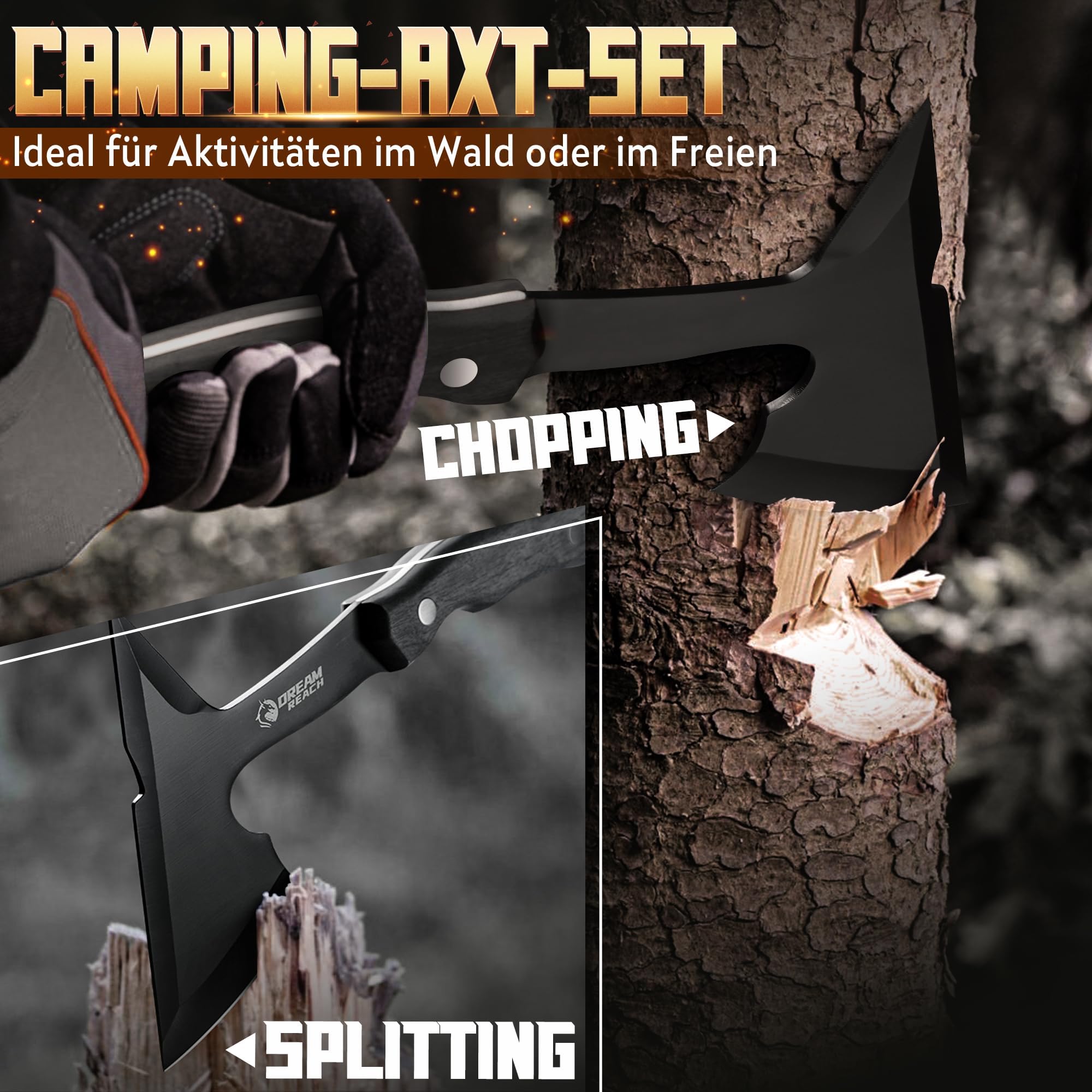 Dream Reach 3PCS Axt Beil Set Outdoor Survival Camping Wikinger Axt für Garten Männer Geschenke 3