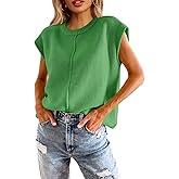 Saodimallsu Womens Summer Cap Sleeve Tops Casual Crew Neck Loose Fit Knit Lightweight Sweater Pullover Top