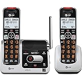 AT&T BL102-2 DECT 6.0 2-Handset Cordless Phone for Home with Answering Machine, Call Blocking, Caller ID Announcer, Audio Assist, Intercom, and Unsurpassed Range, Silver/Black