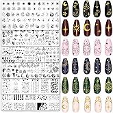 Whaline 6Pcs Sun Moon Star Nail Plates Stamping Set Groovy Stamp Templates Nail Art Plates for DIY Print Manicure Salon Design Gift Supplies