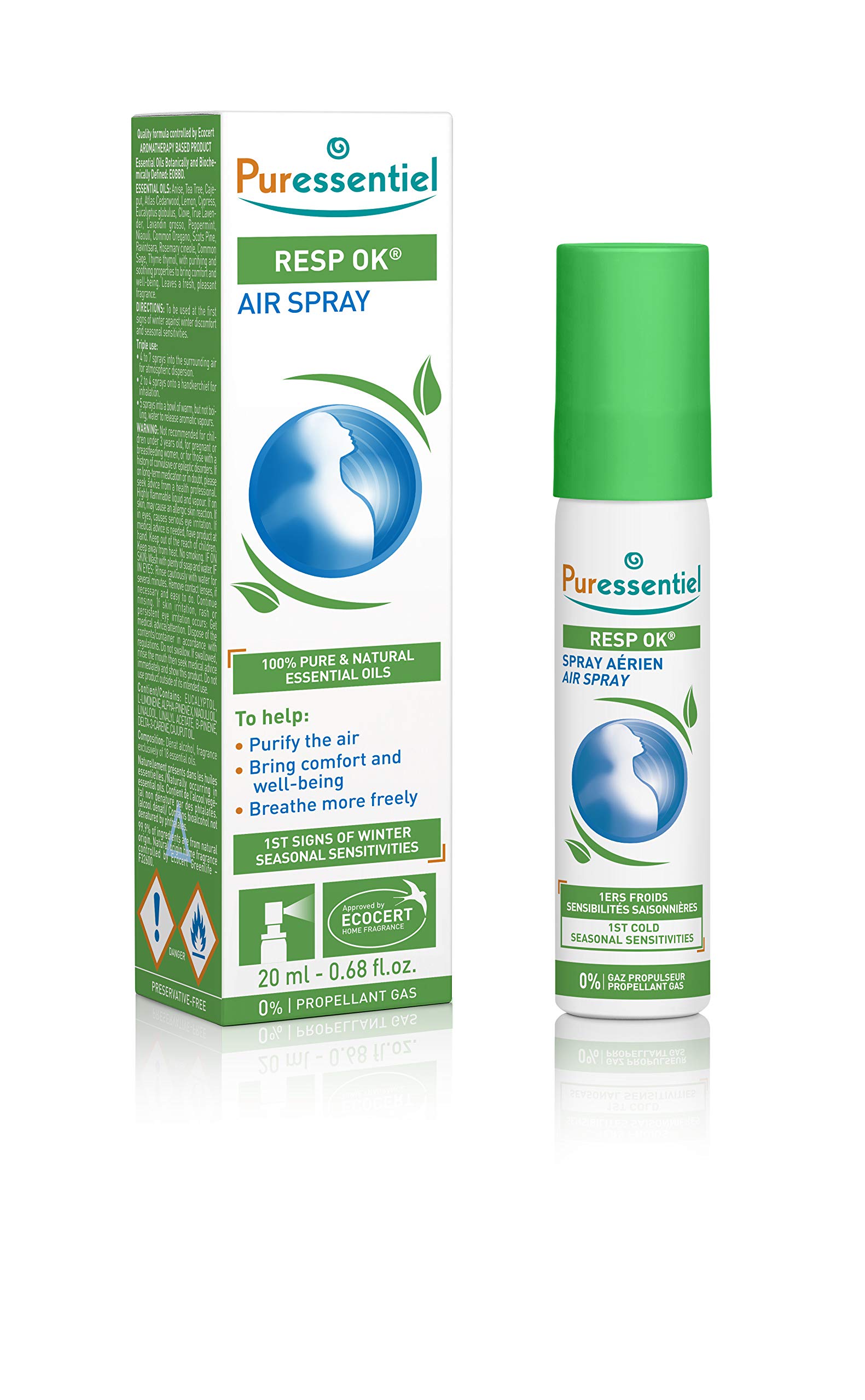Puressentiel Resp OK Air Spray 20 ml – Soothe The Airways – Winter Ailments, Blocked or Runny Nose, Sneezing – Pure Natural Essential Oils – Aromatherapy aerial spray for Seasonal Sensitivities