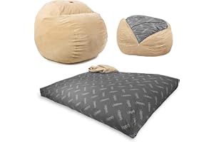 CordaRoy's Corduroy Bean Bag - Convertible Bean Bag Chair & Bed - Machine-Washable Corduroy Fabric Cover - for Basement, Living Room, Game Room, Dorm & More - Full Size - Khaki