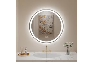 LOVESPEJO Round LED Mirror for Bathroom 24", Fogless LED Bathroom Mirror with Lights, Dimmable, 3 Color Changing, IP54, Shatterproof