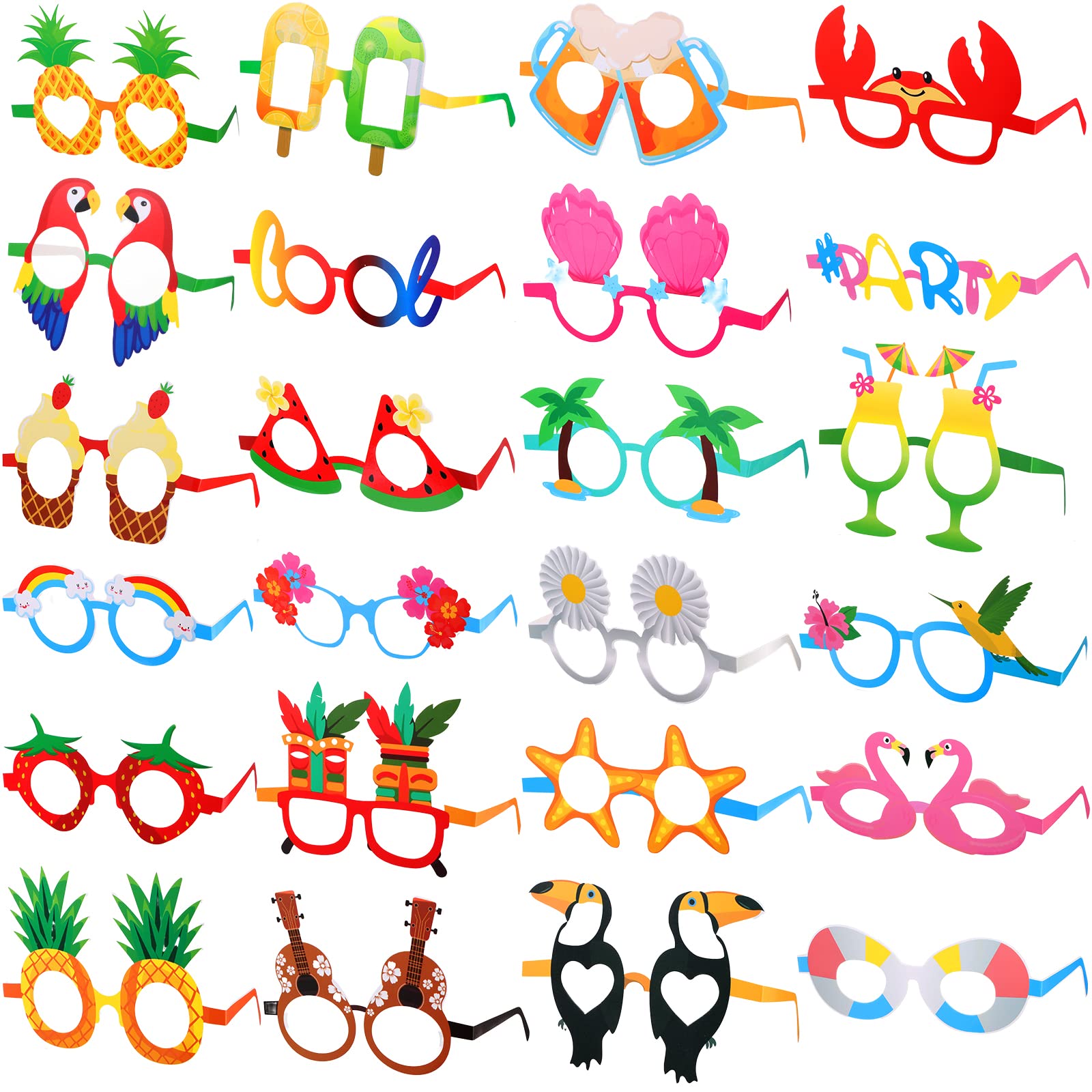 Photo 1 of Sratte 24 Pack Luau Party Sunglasses Hawaiian Funny Glasses Tropical Fancy Dress Props Fun Summer Kids Adults Party Favors Beach Themed Eyewear Supplies Decoration Photo Booth Props