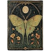 coedoaes Mystical Luna Moth Fleece Blanket,50x60in,Full Moon, Stars Floral Art Nouveau Frame on Dark Throw Blankets,Soft Cozy Lightweight, Ideal for Bed Living Room Home Celestial Decor,Adults Gifts
