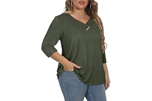 Luranee Womens Plus Size Tops 3/4 Sleeve V Neck T Shirt Loose Fit Casual Blouse Flowy Tunics 1XL-5XL