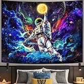 kampdream Blacklight Astronaut Space Tapestry, UV Reactive Galaxy Universe Planet Glow in Dark Tapestries for Men, Boys and Teens Cool Poster 36&times;48 inch
