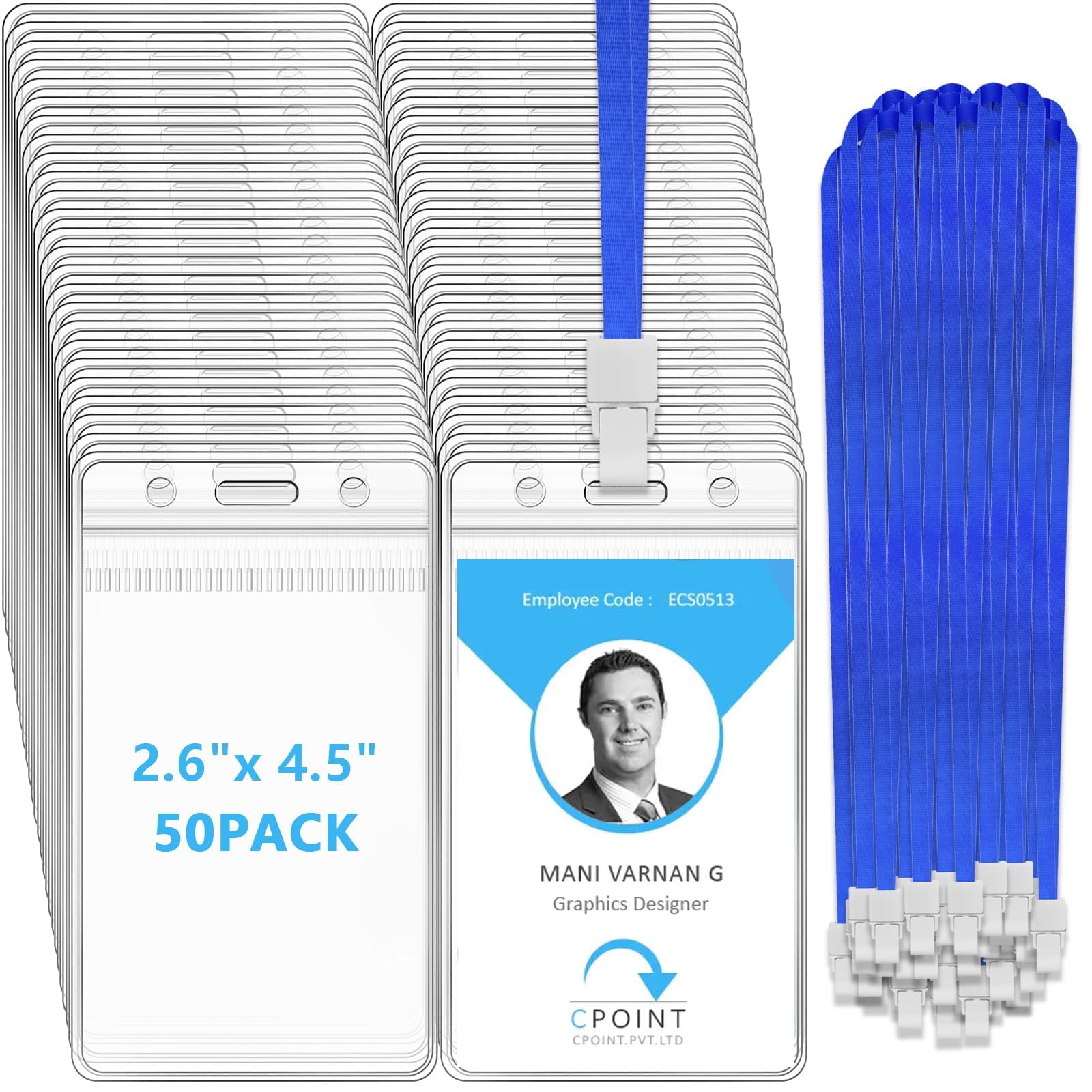 xinfedi Lanyard with Card Holder, 50PCS Lanyards for Neck with Vertical Card Holder, Clear Waterproof Badge Holder with Lanyard for Office Business School — image 1