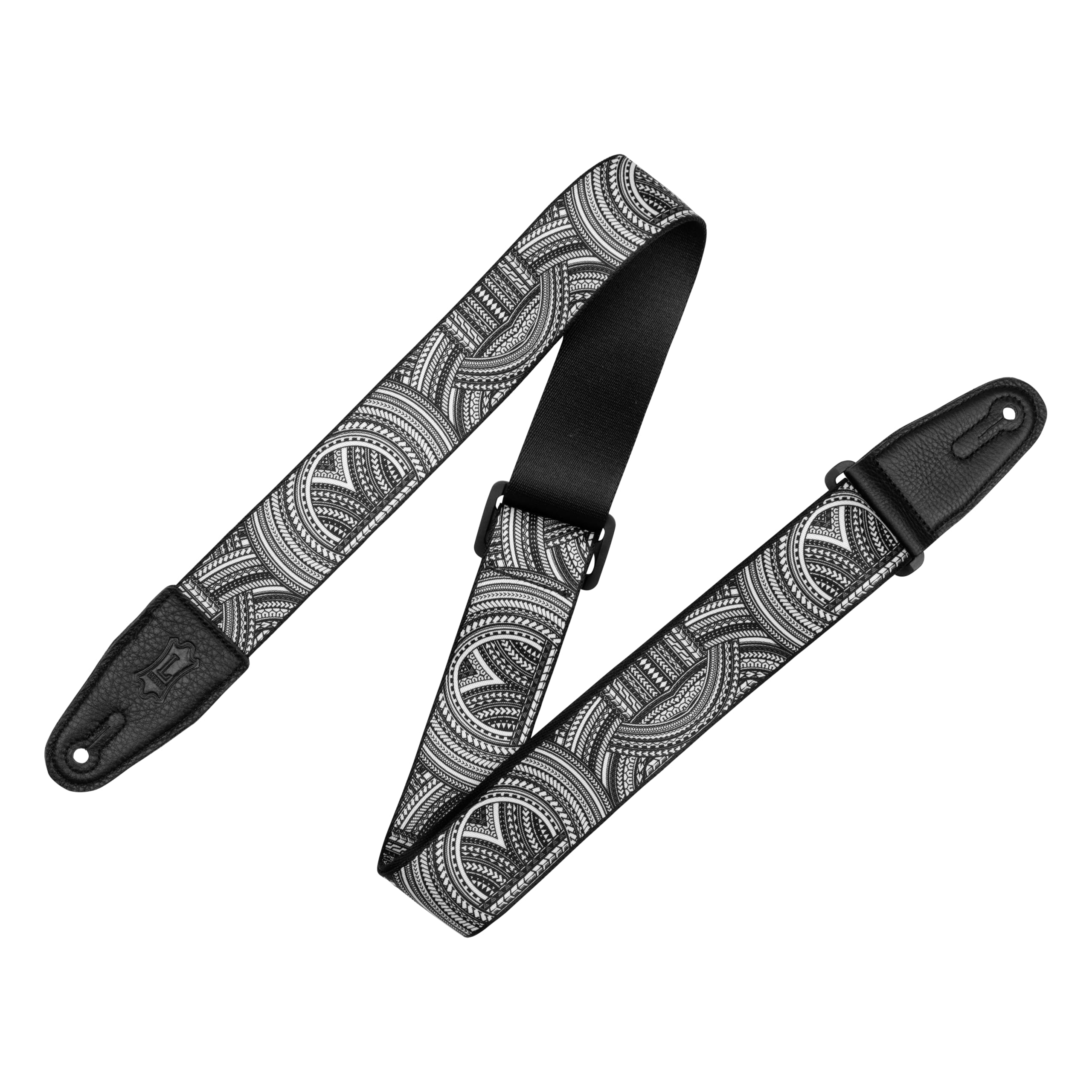 Levy's Leathers Unisex's 2" Poly Guitar Strap with Tattoo Series Tribal Design and Black Leather Ends Adjustable from 35” to 60, One Size
