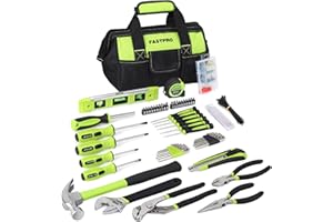 FASTPRO 215-Piece Home Repairing Tool Set with 12-Inch Wide Mouth Open Storage Bag, Household Hand Tool Kit, Green