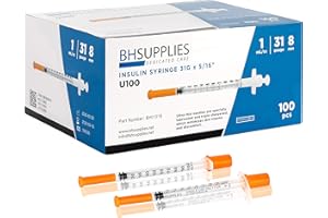BH Supplies Insulin Syringes U-100 31G 1ml/cc 5/16" (8mm) Pack of 100 Pcs