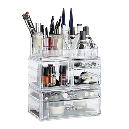 Relaxdays Makeup Organizer Wit 21 Compartments Cosmetic Tower For