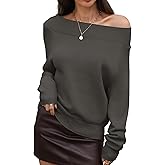 ELLEVEN Women’s Off Shoulder Sweater Soft & Cozy, Casual One Shoulder Pullover Long Sleeve Fall Winter Outfits