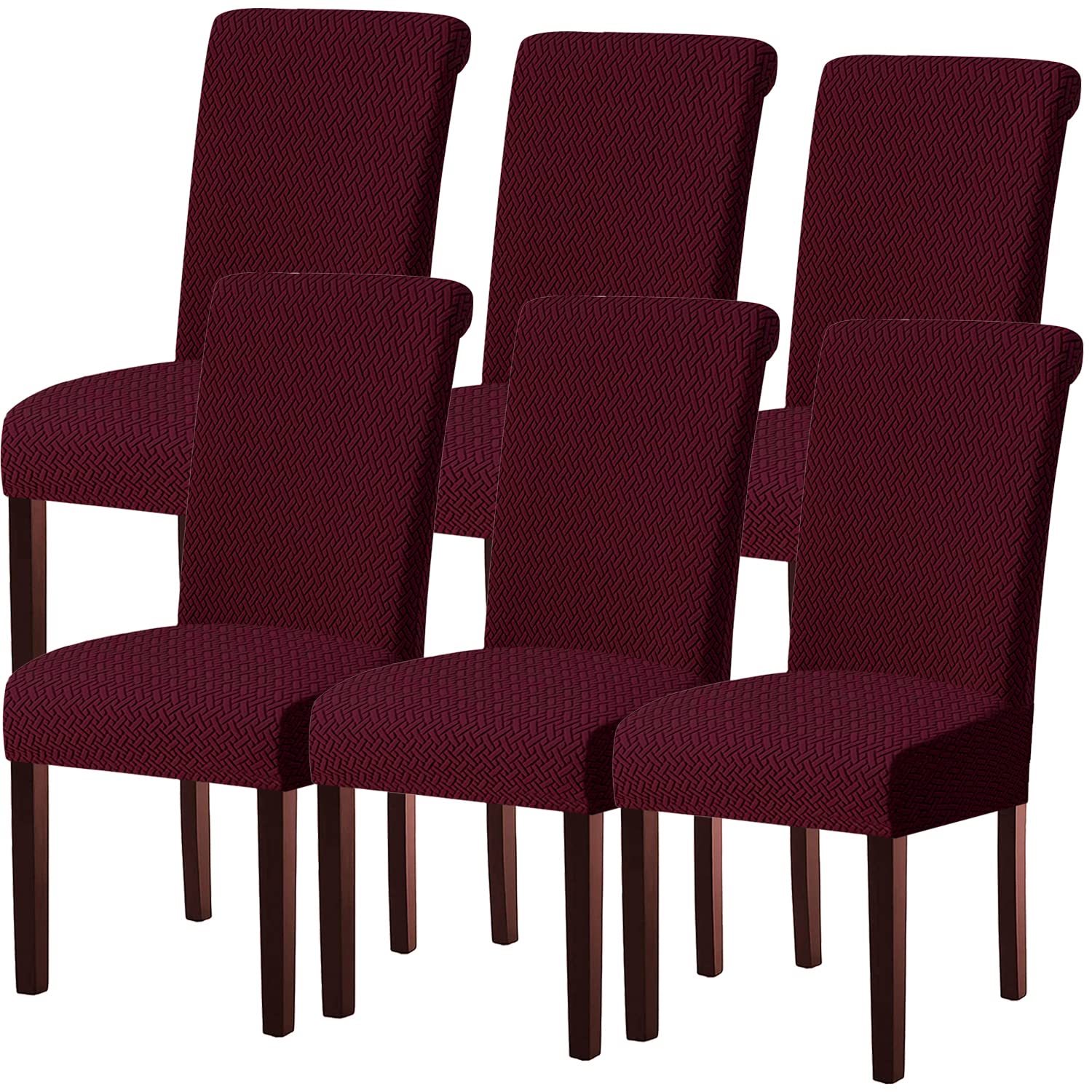 KELUINA Dining Room Chair Covers Slipcovers Set of 2 or 4 or 6, Stretch Removable Washable Dining Chair Protector Decoration Cover Seat Slipcover for Hotel,Kitchen,Home(Wine Red,6 Pcs)