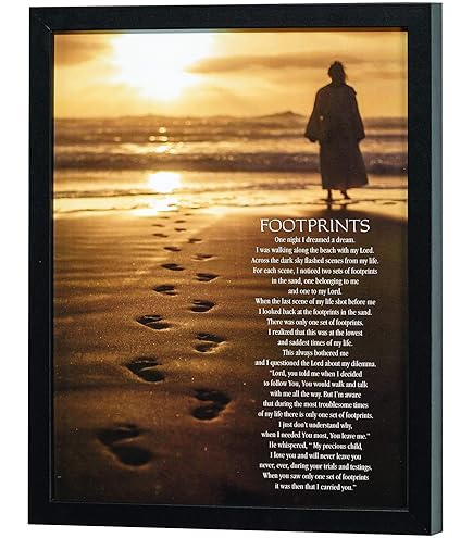 Targhetta In Legno Dicksons "Footprints" Con Poesia – Quadro Ispirazionale Sfondo Spiaggia – 20,3x35,6 Cm