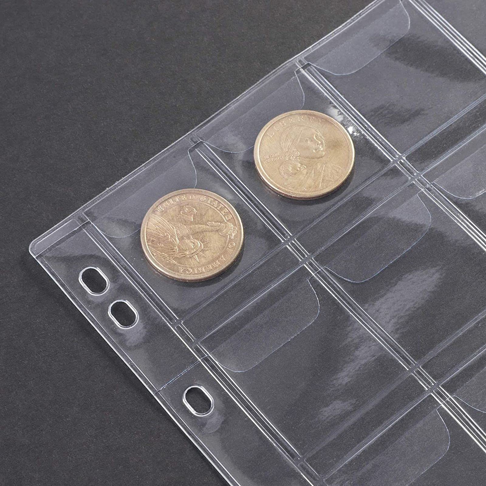Juvale Coin Pocket Page Holders, 20 Coin Slot Pages, 3 Coin Sizes, 5 Sheets of Each Size