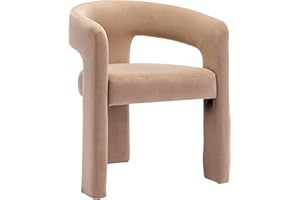 RIVOVA Modern Barrel Dining Chair, Velvet Upholstered Accent Side Chair with Arms Comfy Makeup Vanity Chair, Dining Living Room Kitchen Chair, Khaki