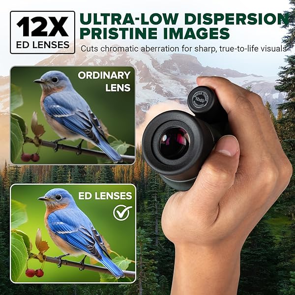 12X50 ED MONOCULAR TELESCOPE FOR ADULTS, HIGH POWERED MONOCULAR WITH BAK4 PRISM & FMC LENS, WATERPROOF HANDHELD TELESCOPE FOR BIRD WATCHING, HUNTING, HIKING, TRAVEL