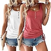 Womens Tank Tops, 2 Pack Summer Tank Tops for Women 2025, Sleeveless U Neck Loose Button Casual Henley Tops Shirts