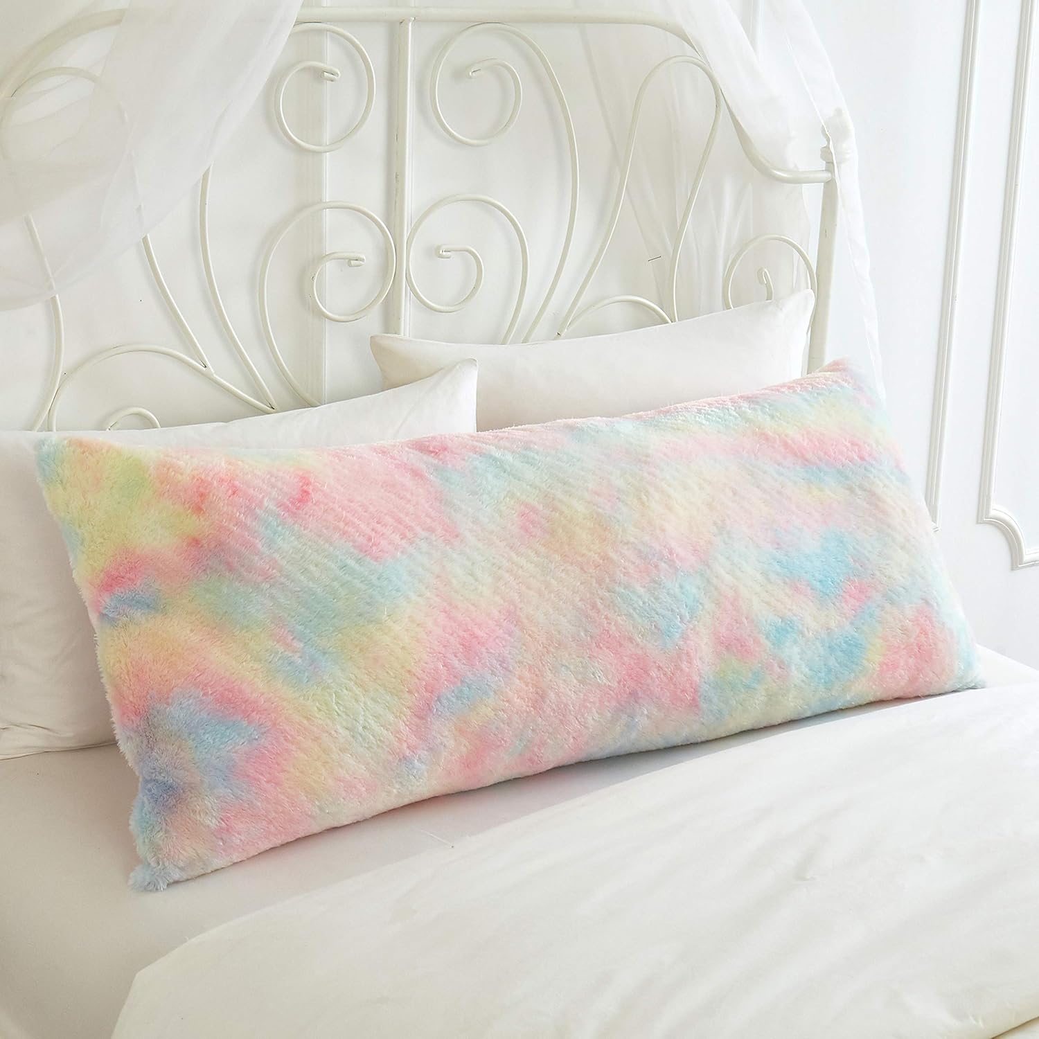 Pop Shop Sorbet Dreams Faux Fur Long Hair Body Pillow, Rainbow: Home & Kitchen