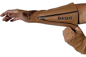 Arm Chaps Leather Protective Sleeves Arm Guard - Prevent Cuts, Scratches & Bruises - Genuine Cowhide - Ideal for Gardening & Construction - Left & Right Form-Fitting. Brown (1 Pair/Small).
