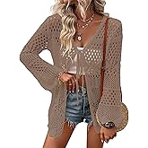 Women Crochet Cardigan Lightweight Tie Front Hollow Out Long Sleeves Summer Knit Cover Cardigans