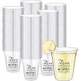 Dandat 200 Pack Disposable Wedding Plastic Cups Bulk 10oz Wedding Reception Cup Disposable Clear Plastic Glasses for Reception Supplies Bridal Shower Anniversary Birthday Party(Love Laughter)