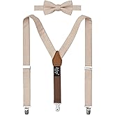 BELLUNO Solid Pre-tied Bow Tie and Suspenders Set for Boys and Youths Events, Parties, Wedding, Cotton and Linen