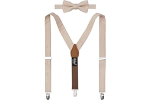 BELLUNO Solid Pre-tied Bow Tie and Suspenders Set for Boys and Youths Events, Parties, Wedding, Cotton and Linen