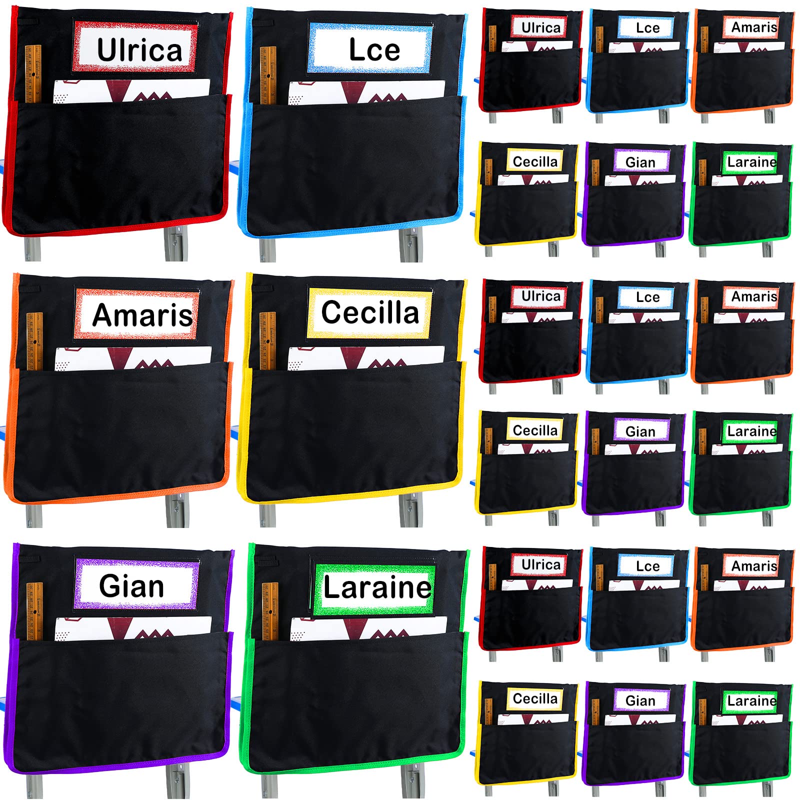 Photo 1 of 16 x 17 Inch Pocket Chart Seat Back Organizer Classroom Student Chair Pockets Organizer with Name Tags and Personalized Stickers for Keeping Student Book School Table Organized (36 Set)