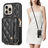 TiMOVO for iPhone 16 Pro Max Wallet Case, Crossbody Phone Strap with Zipper Card Holder, RFID Blocking PU Leather Cover for Women, Adjustable Anti-Theft Wrist Strap for iPhone 16 Pro Max 6.9'', Black