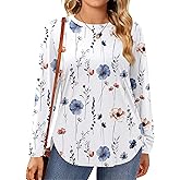 IN'VOLAND Womens Plus Size Long Sleeve Shirts Crewneck Side Split Tunic Tops Basic Loose Fit Tee Tops 2025