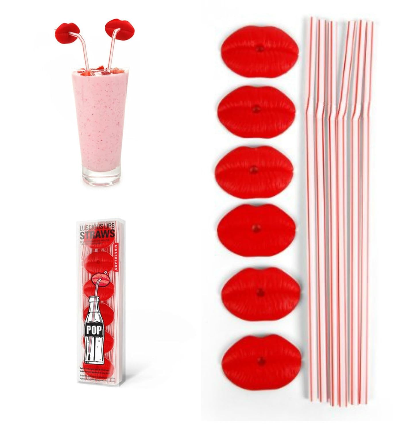 Bitten LUSCIOUS LIPS ReUseable Straws (Set Of 6 Lips + 24 Straws