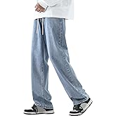 DOSLAVIDA Men's Regular Fit Straight Leg Jeans Casual Drawstring Elastic Waist Denim Pants Lightweight Carpenter Jean
