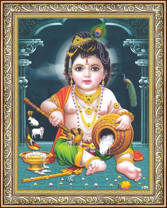 Avercart Lord Krishna Baby Krishna Poster 8.5x11 inch Framed (with