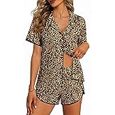 Ekouaer Pajamas for Women Set Button Up Sleepwear 2 Piece Pjs Lounge Set Short Sleeve Nightwear