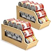 Yumkfoi Bamboo Can Organizers and Storage for Pantry, Soda Can Organizer Beverage Drink Holders, Stackable Canned Goods Organizer Can Dispenser for Pantry, Kitchen, Cabinet (2 Pack)