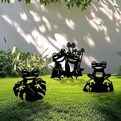 Yonisun 3 Pack Frog Metal Garden Decorative Stakes, Weather Proof Silhouette Statues for Yard, Patio,Outdoor Decor for Frog Lovers and Pet Owners