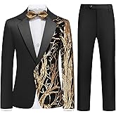 RINFAM Boys Formal Tuxedo Suit Set Size 4-16 Sequin Blazer 2 Piece Satin Jacket Black Pants Kids and Teen Boys Dress Outfit