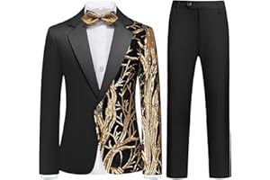 RINFAM Boys Formal Tuxedo Suit Set Size 4-16 Sequin Blazer 2 Piece Satin Jacket Black Pants Kids and Teen Boys Dress Outfit