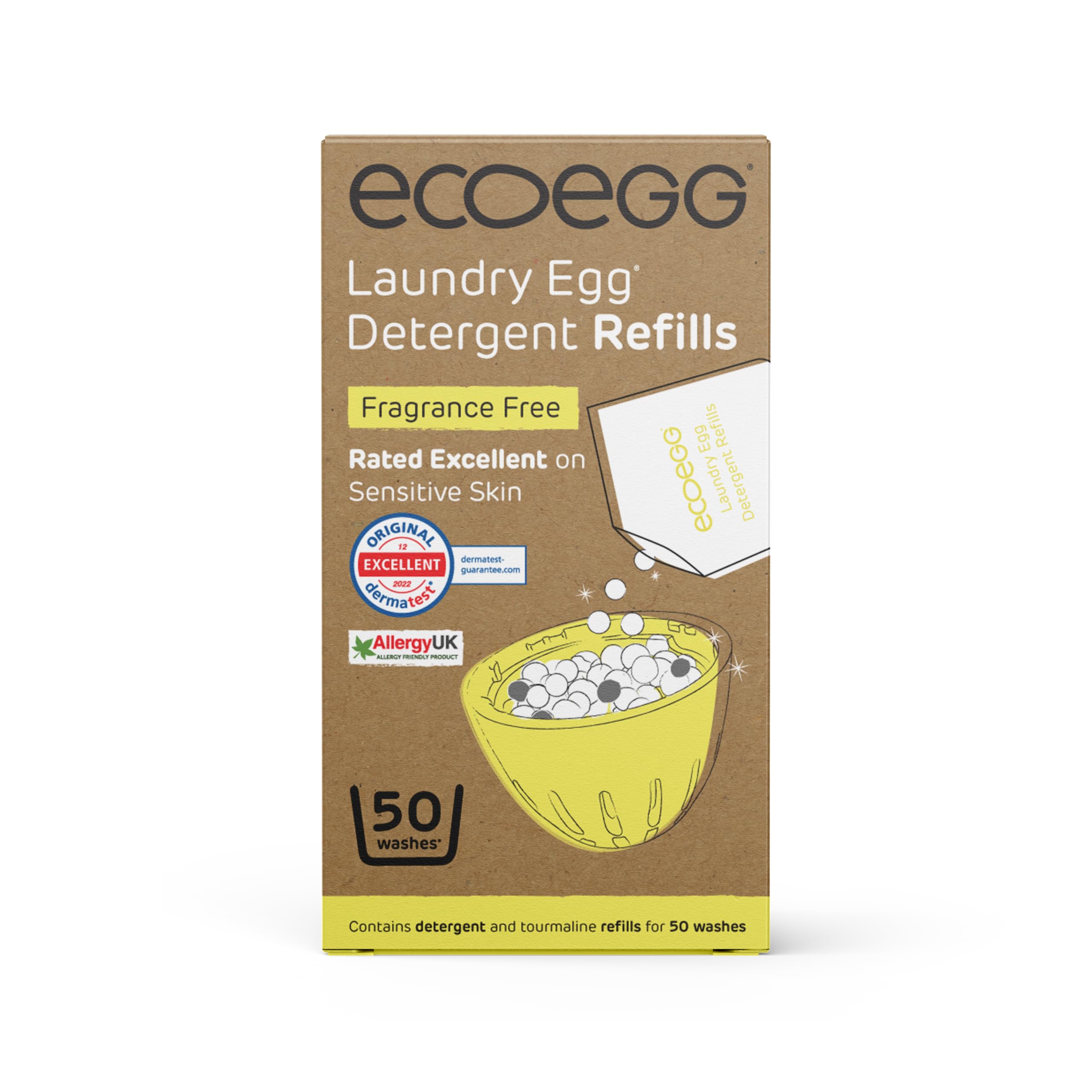 Ecoegg Laundry Egg Refill Pellets | Detergent and Fabric Softener Replacement | Non bio and no enzymes, chlorine bleaches, phosphates, parabens, SLS/SLES or palm oil | 50 Washes | Fragrance Free