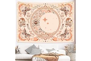 Uspring Boho Vintage Tapestry - Floral Leaves Butterfly Design, Aesthetic Moon and Star Motif, Botanical Wall Art, Mandala Tapestry for Bedroom Home Decor (51.2 x 59.1inches)