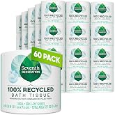 Seventh Generation Recycled Toilet Paper, 500 Sheets, 60 Rolls | 100% recycled bath tissue with minimum 50% post-consumer recycled fiber; extra soft &amp; strong, 500 sheets per roll.