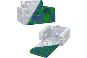 Welnow 2-in-1 Kids Sofa Chair, Glow in The Dark Convertible Toddler Chair Flip Out Children Sofa Chair Folding Kids Play Sofa with Side Pockets & Removable Cover Armrest Chair for Girl or Boy