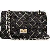 M-ioi-M Quilted Denim Crossbody Bags for Women, Chain Strap Shoulder Bags, Medium Double Flap Purse, Gold Hardware Jean Purse