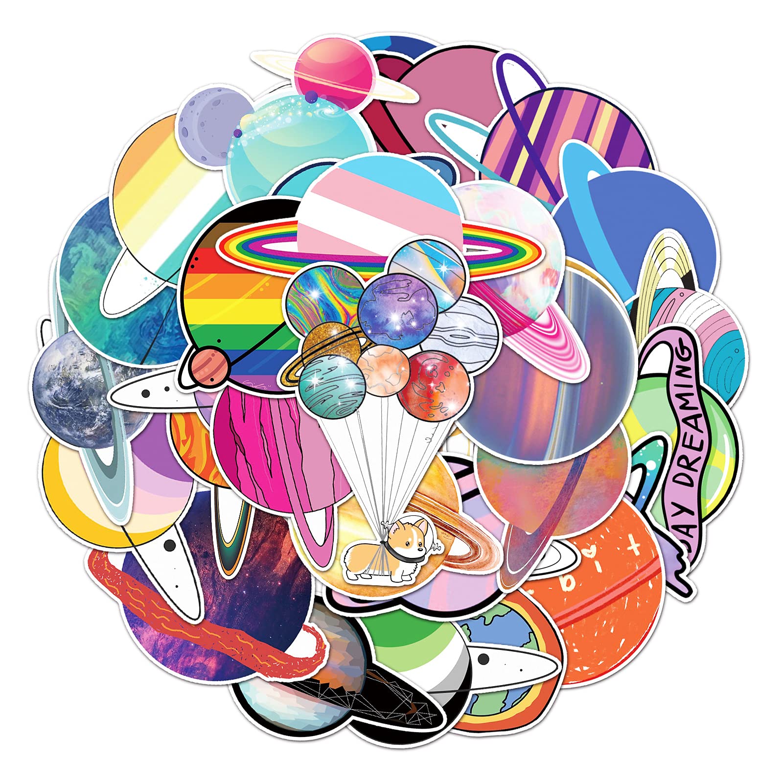 Galaxy Stickers for Laptop(50 PCS),Gift for Children Teens Adults Girl Boys,Waterproof Stickers for Water Bottle,Planet Earth Vinyl Stickers for Scrapbook,Skateboard,Bike,Phone,Dairy