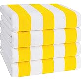 American Soft Linen Cabana Striped Beach Towels, 30x60 inch 4 Piece Oversize Pool Towels, Quick Drying Sand Free Swim Towels, Yellow