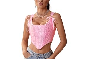 Dreay Womens Vintage Asymmetrical Hem Overbust Corset Tie Front Lace-up Back Bustier Shapewear Top